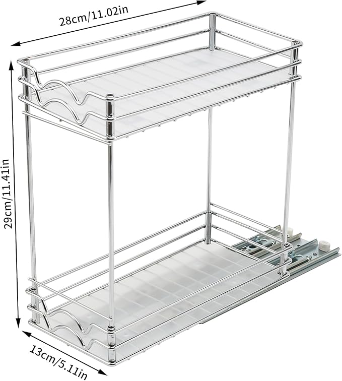 Spice Rack Organizer for Inside Cabinet, Pull Out Spice Rack 2 Tier, Heavy Duty Sliding Spice Cabinet Organization Shelf Rack, Slide Out Seasoning Kitchen Organizer Under Sink Organizers