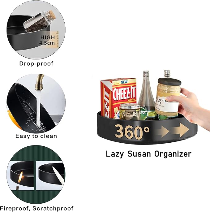 Lazy Susan Organizer, 10 inch Metal Steel Rotating Spice Rack, Turntable Organizer for Cabinet, Pantry, Refrigerator, Countertop
