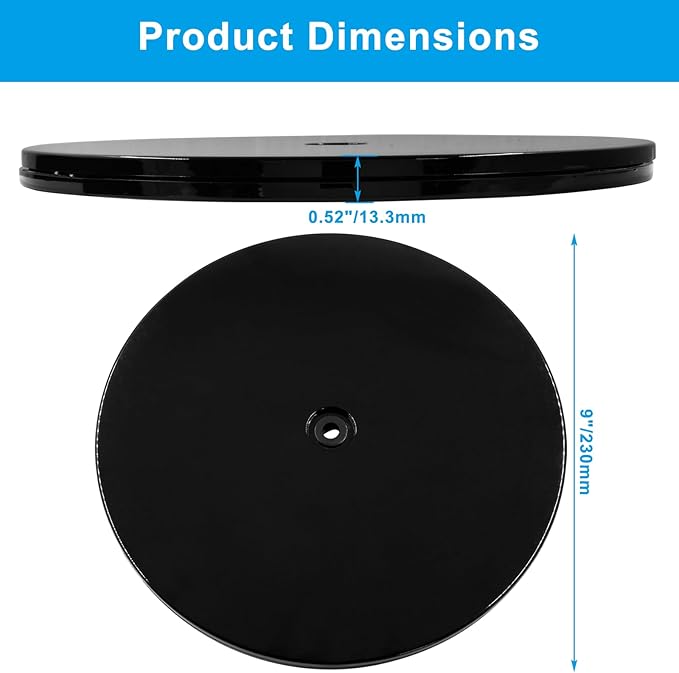 1 Pack 9 inch Lazy Susan Turntable - Black Acrylic Ball Bearing Rotating Tray for Cake, Spice Rack - Perfect for Kitchen Pantry with 360˚Rotation