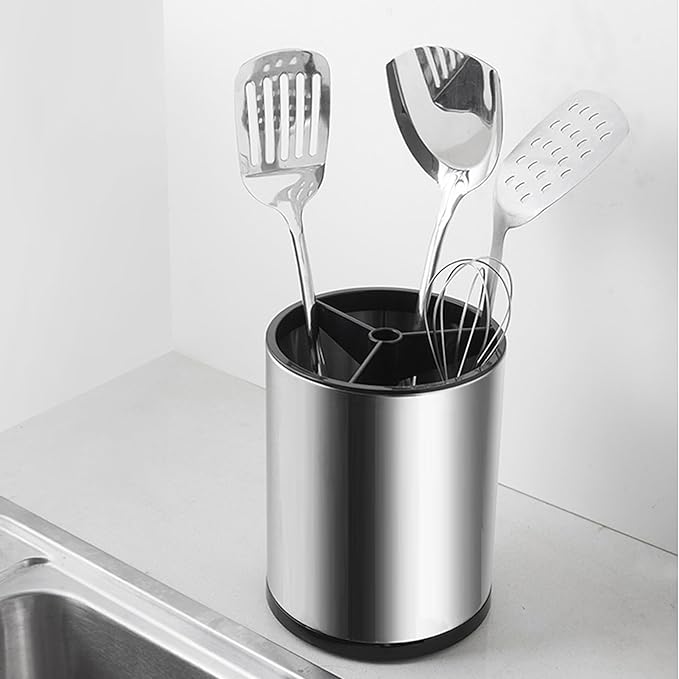 Stainless Steel Rotating Utensil Holder, 6.2L X 6.2W X 8H
