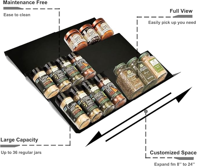 Artibear Expandable Spice Rack Drawer Organizer for Kitchen Cabinets, Set of 6, ABS