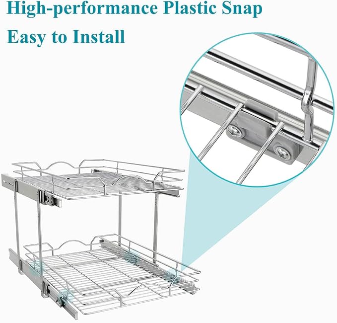 OCG 2 Tier Pull Out Cabinet Organizer (11" W x 21" D), Pull out Drawers for Kitchen Cabinets, Pull Out Shelves for Base Cabinet Organization in Kitchen Bathroom Pantry, Chrome Finish
