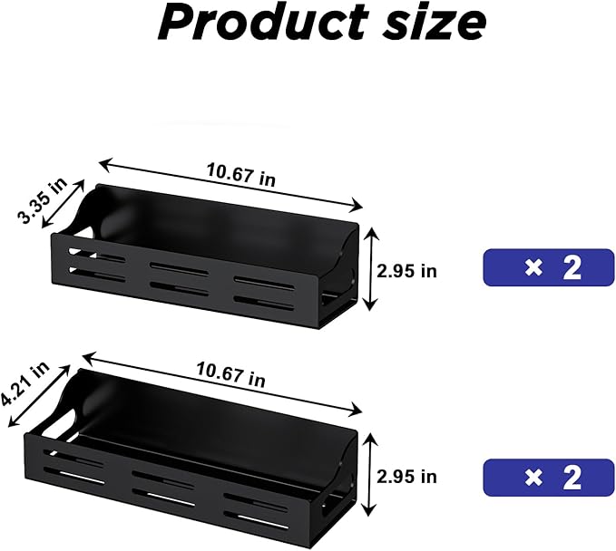 Carwiner 4 Pack Magnetic Spice Rack for Refrigerator, Magnetic Refrigerator Organizer, Strong Magnetic Fridge Shelf, Rustproof Side Fridge Storage Rack for Kitchen,Black (CW-CTTLJ-4P)