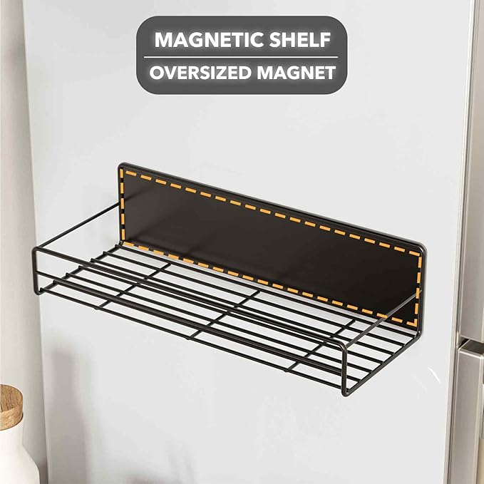 SpaceAid 4 Pack Magnetic Spice Rack with 48 Spice Jars, 400 Spice Labels and Funnel, Space Saving Refrigerator Fridge Oven Shelf Organizer