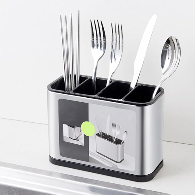 4PCS Silverware Cutlery Organizer, Stainless Steel Kitchen Utensil Holder with 4 Compartments for Counter, Caddy Organizer for Faltware Spoon Fork and Tool