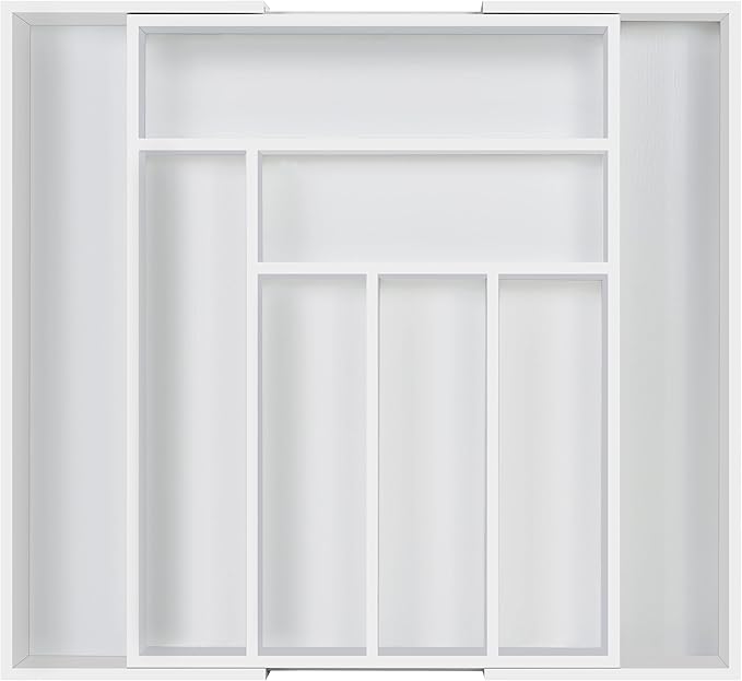 Utopia Kitchen Silverware Organizer, Expandable Bamboo Utensil Drawer Organizer, Kitchen Drawer Organizer for Cutlery, Utensils, Flatware Holder (6-8 Slots, White) Pack of 1