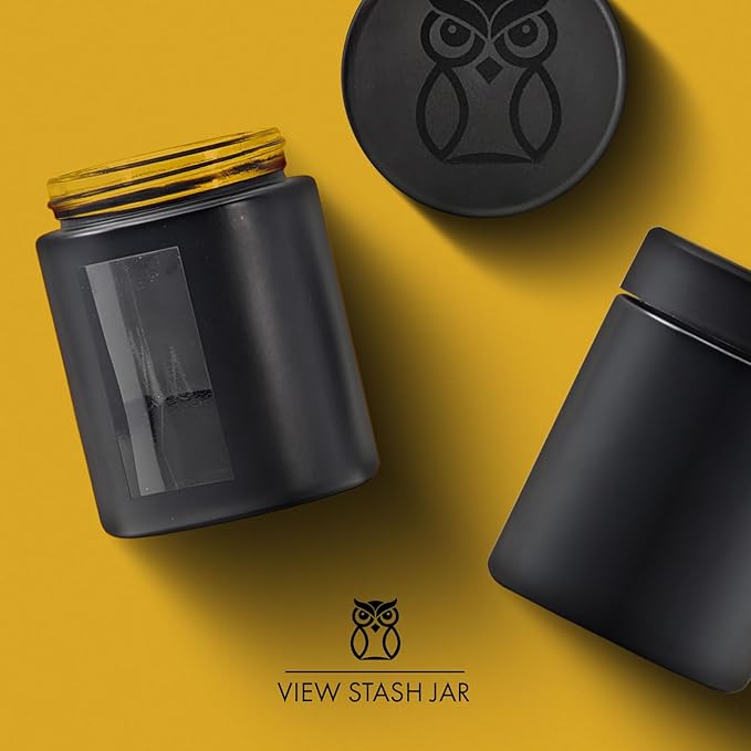 Stash Jar Smell Proof Container (4 oz) Viewing Jars for Herbs, Spices, Coffee, Teas & More, Air Tight Jar, Thick UV Protection Glass, Smell Proof Herb Storage (Set of 4) (Matte Black)