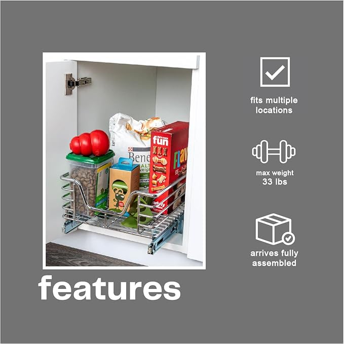 Household Essentials Glidez Chrome-Plated Steel 1-Tier Sliding Under Sink Cabinet Organizer, Chrome