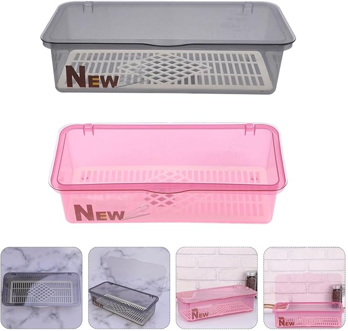 DOITOOL 3PCS Flatware Tray with Lid and Drainer, Tableware Utensil and Cutlery Drawer Organizer with Lid Covered Silverware Tray to Keeps Your Cutlery Organized and Protected (Random Color)