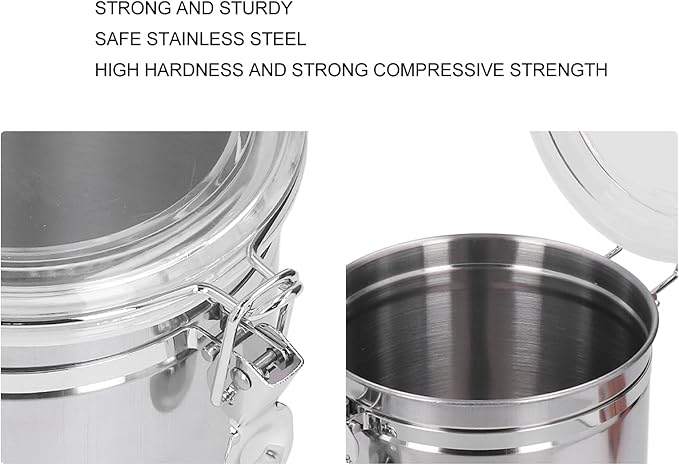 Stainless Steel Canisters for the Kitchen Food Storage Container Sealed Can with Clear Lid for Kitchen Counter Tea Sugar Coffee Candy(4#)