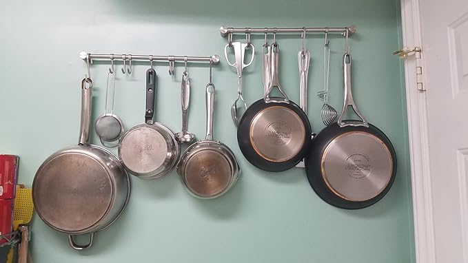 15.6 Inch Wall Mounted Pots and Pans Hanging Rack, 304 Stainless Steel, Rust Resistant, Space Saving, Easy Installation, 7 Sliding Hooks, 1 Pack