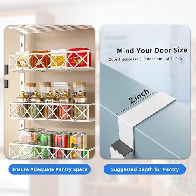 Over the Door Pantry Organizer, Over the Door Organizer, Over the Door Spice Rack,10-Tier Metal Pantry Door Organizer for Easy Install, Pantry Door Storage,Over the Door Storage White