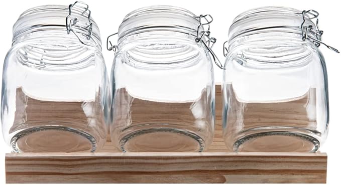Restaurantware Vetri 30.4 Ounces Glass Storage Jars 3-Piece Dishwashable Glass Cookie Jars - Airtight Seal Hot & Cold Friendly Clear Glass Glass Candy Jars For Kitchen Laundry Or Storage