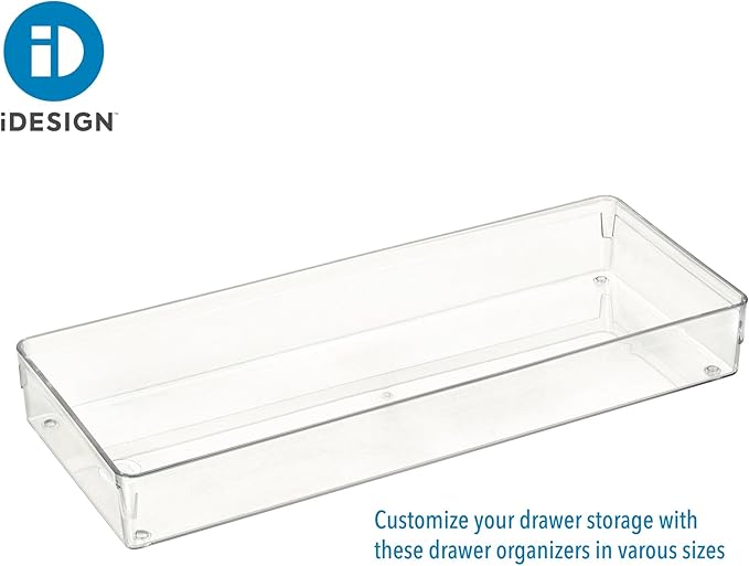iDesign Plastic Drawer Organizer Bin - Storage for Kitchen, Bathroom, and Desk Drawers - Clear