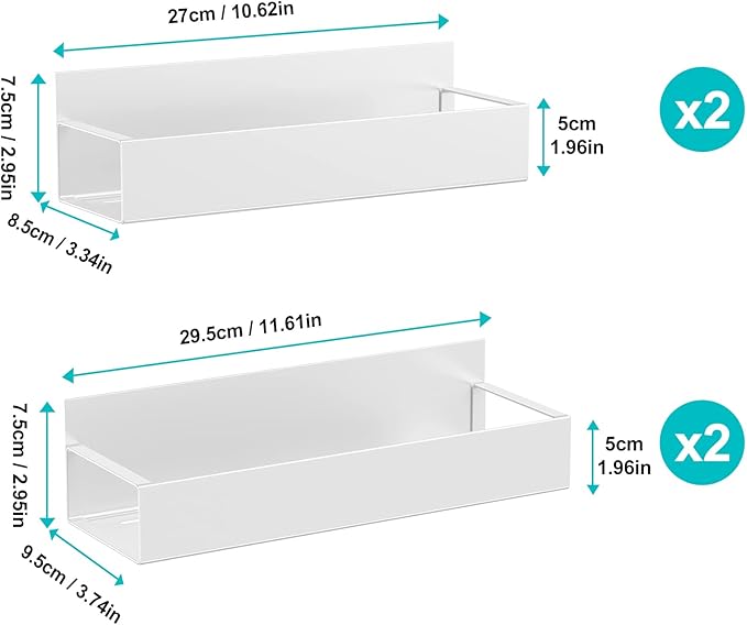 4 Pack Moveable Fridge Magnetic Spice Racks,Metal White