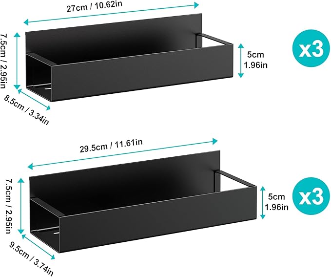 6Pack Moveable Fridge Magnetic Spice Racks,Metal Black
