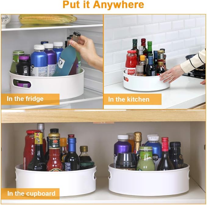 Semlos 2 Packs Lazy Susan Turntable Cupboard Organizer, Multi-Functional Spice Rack for Kitchen Storage, Revolving Under-Sink Organizers Condiment Holder, Non Skid Storage Racks 9 Inch