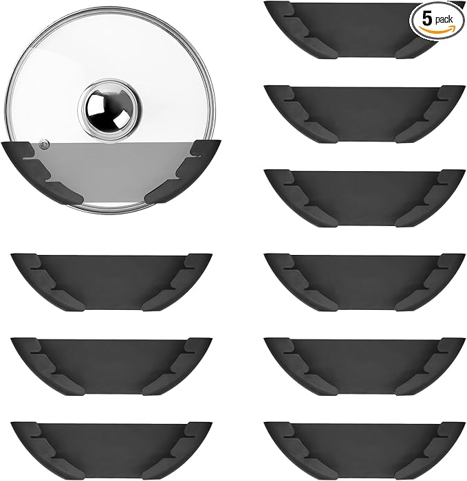 Universal Pot Lid Organizer for Cabinet, 10 Pcs Pan Lids Organizers Inside Cabinet Door Wall Mount Pots Top Storage Rack Holder for Kitchen, Fits 6" to 13.5" (10pcs black)