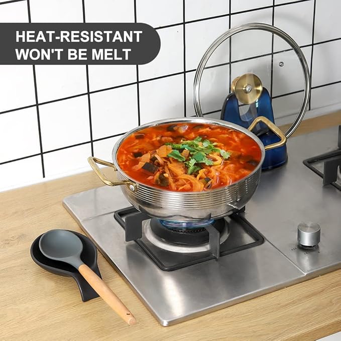 Nihow Pot Lid Holder: Stable Ceramic Pan Lid Holder for Kitchen Counter Decor/Countertop/Stove Top- Heat Resistant & Dishwasher Safe - Elegant Matte Black Set of 2