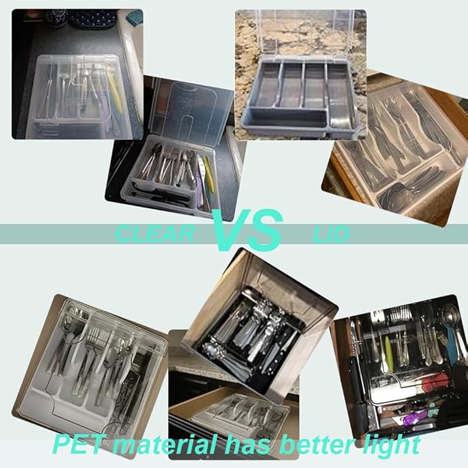 Silverware Organizer With Lid, Utensil Drawer Organizer. Removable Lid, 5 Slots Total Caddy for Flatware Cutlery Knives, Forks, Spoons.White