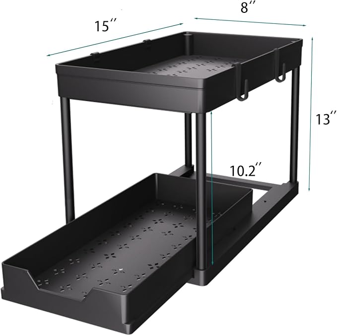 Under Sink Organizer 2 Pack, Bathroom Cabinet Organizer, 2 Tier Sliding Cabinet Basket Organizer Drawer, Multi-Purpose Bath Collection Baskets for Bathroom (Black)
