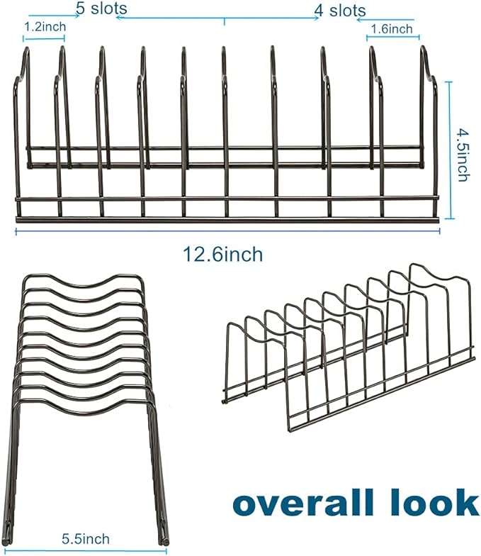 Pot Lid Holder Organizer, Kitchen Countertop Storage Rack Cutting Boards, Bakeware, Pots & Pans, Serving Trays, Reusable Containers in Cabinet Pantry, Stainless Steel