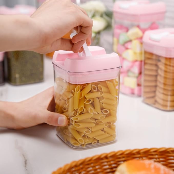 U-QE Airtight Food Storage Containers -8 Piece BPA Free Clear Plastic Airtight Containers with Easy Lock Lids for Kitchen Pantry Organization and Storage - Sugar, Flour, Cereal, Labels & Marker