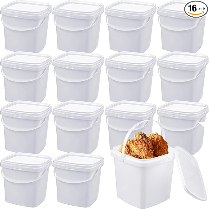 TINSKY 16 Pcs Plastic Deli Containers with Lids Ice Cream Containers Buckets Square Food Storage Containers Freezer Safe for Kitchen Party Drinks Snacks Fruits Desserts (67 Oz/ 2 Qt / 0.5 Gallon)