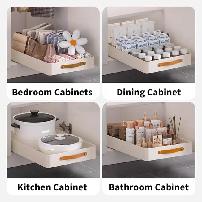 Pull out cabinet organizer, metal heavy duty drawer, under sink pull out home organizer with nano adhesive film fixing for kitchen/storage/bathroom/bedroom,12.2" W x 18.9" D x 3.15" H