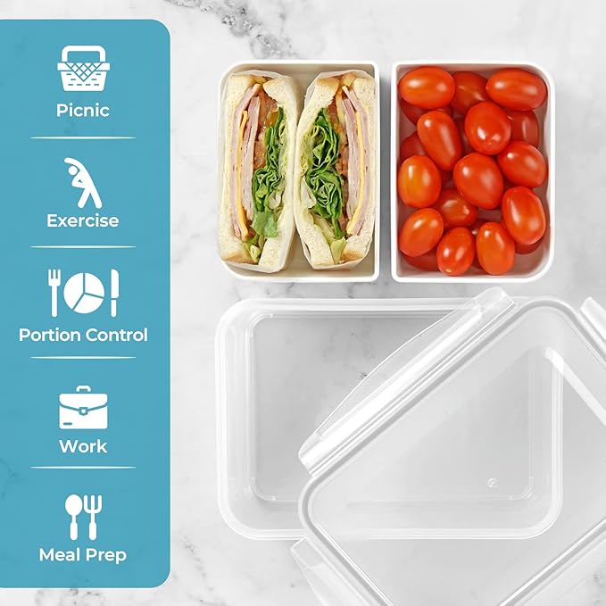 carrotez Food Storage Container with 2 Removable Compartments, Food Prep Container with Airtight Lids, Portion Control Container, Reusable, BPA Free, 6.3 Cup (1500ml)