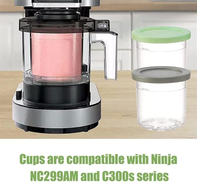 Containers Replacement for Ninja Creami Pints and Lids - 4 Pack, 16oz Cups Compatible with NC301 NC300 NC299AMZ Series Ice Cream Maker - Dishwasher Safe, Leak Proof Lids Pink/Mint/Grey/Blue