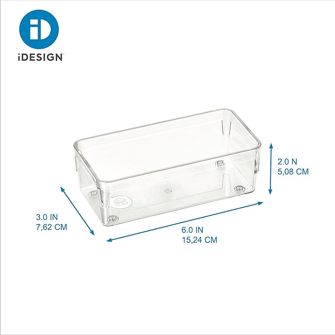 iDesign Recycled Plastic Drawer Organizer Solution – 3" x 6" x 2", Clear Bin