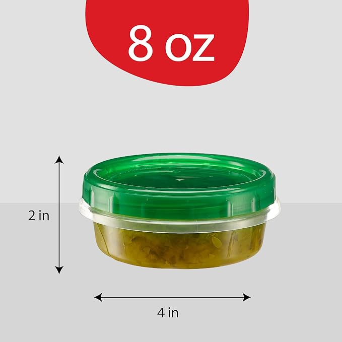 PLASTICPRO 6 Pack Twist Cap Food Storage Containers with Green Screw on Lid- 8 oz Reusable Meal Prep Containers - Freezer and Microwave Safe Green Plastic Food Storage