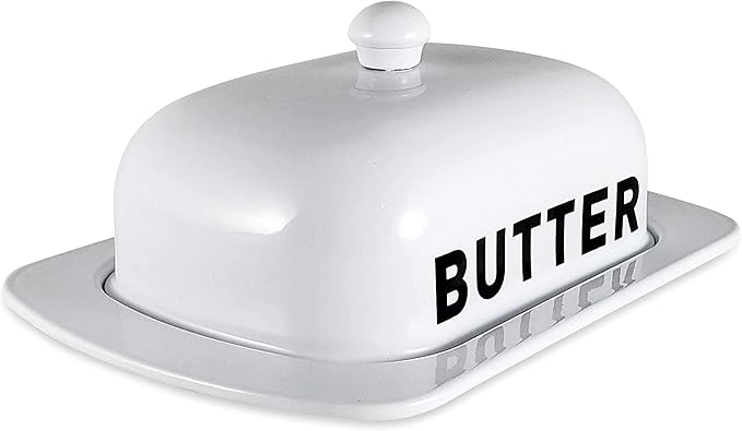 Metal Storage Canisters and Containers for Home and Kitchen Organization, Function, and Decor (White Butter Dish)