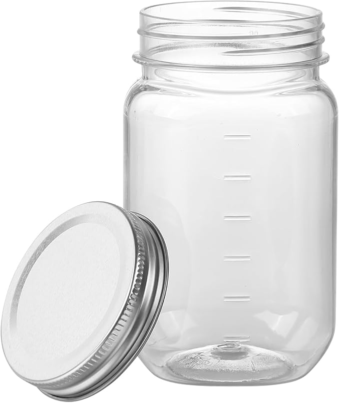 16 Ounce Clear Plastic Mason Jars With Screw On Lid, Reusable Empty Jars for Food Storage, Round BPA Free Containers for Sealing, Dry Food, Snacks, Candies, Breakage-proof, (Silver - 20 Pack)