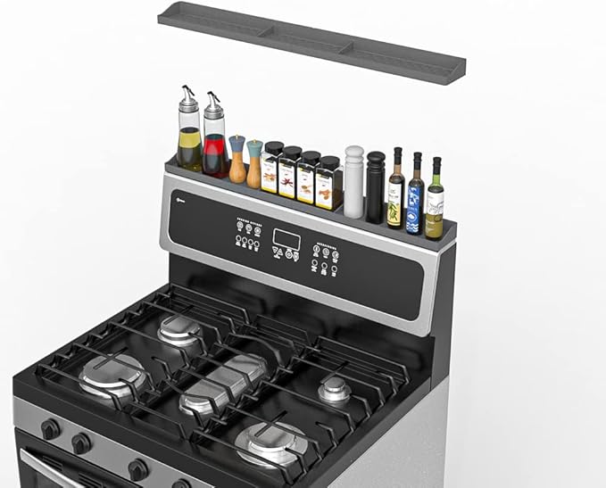 Stove Top Shelf,Silicone Material Magnetic over stove top Oven shelf for kitchen stove,Kitchen Spice Rack Organizer With partition and perimeter fence,30" Length