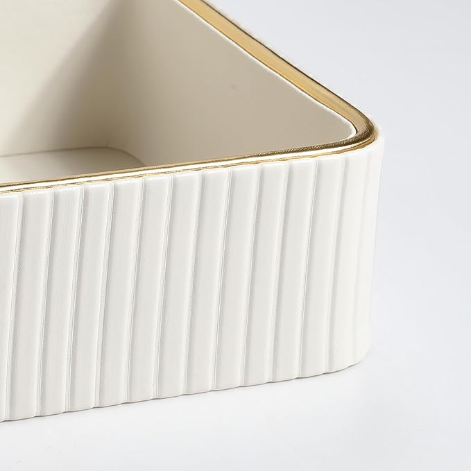 Desk Organizer Tray, PU Leather Valet Tray Nightstand Organizer Cologne Perfume Trays for Men Women, Decorative Vanity Trays Key Bowl Trinket Dish (Ivory, 9.5" x 6" x 2.2")