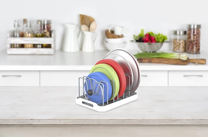 EVERIE Pot Lid Organizer for Pots, Pot Lids, Cake Molds, Cutting Boards, Mats, Dishes, Plates, Bakeware, Cookware GS04