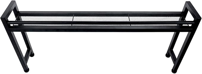 MyGift 33 Inch Wide Over The Stove Top Spice Shelf, Industrial Black Metal Stovetop Range Display Rack, Space Saving Kitchen Counter Storage Organizer Stand
