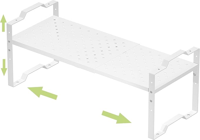 Expandable Shelf for Cabinet Organizer Adjustable Stackable Spice Rack at Kitchen and Bathroom More, (1 Pack/White, Medium)