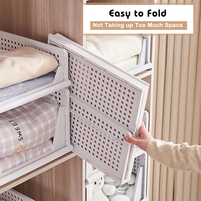 yazi 5XL Stackable Plastic Storage Basket,Closet Storage Bins for Clothes Sweater Organizer for Closet Folding Closet Organizers and Storage Closet Shelf Storage Container for Cupboard Bedroom