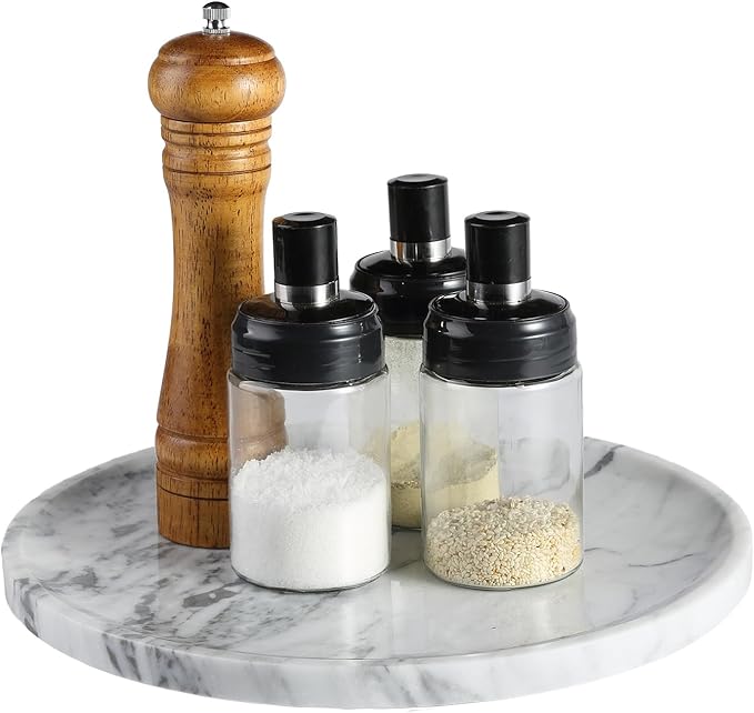 Marble Lazy Susan, 12 in Lazy Susan Turntable Organizer for Cabinet Pantry Kitchen Countertop Fridge Bathroom Makeup Vanity Countertop, Detachable Lazy Susan for Table Top, Arabescato