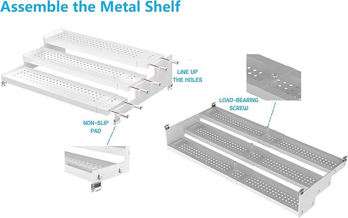 Spice Rack Organizer for Cabinet, 3 Tier Expandable Shelf, Great for Kitchen Cabinets, Cupboard,Pantry and More,Metal Plate with Hole (2 Packs/White,9.45" D x 12.8"~24“L x 3.56" H)