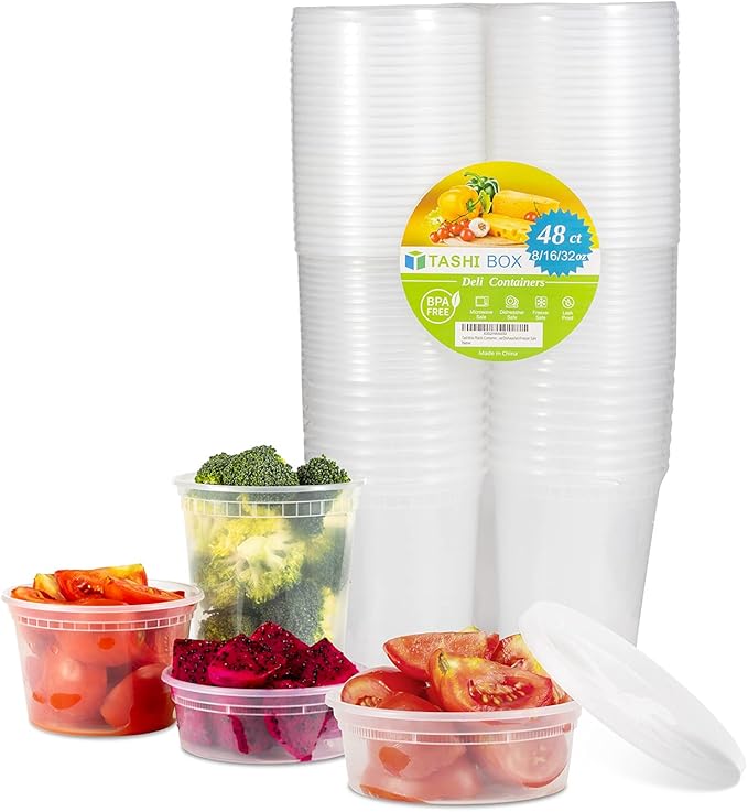 TashiBox [8 oz,16oz,32oz,48Sets,16Sets each size Plastic food storage containers with lids airtight,BPA Free,Microwave/Dishwasher/Freezer Safe