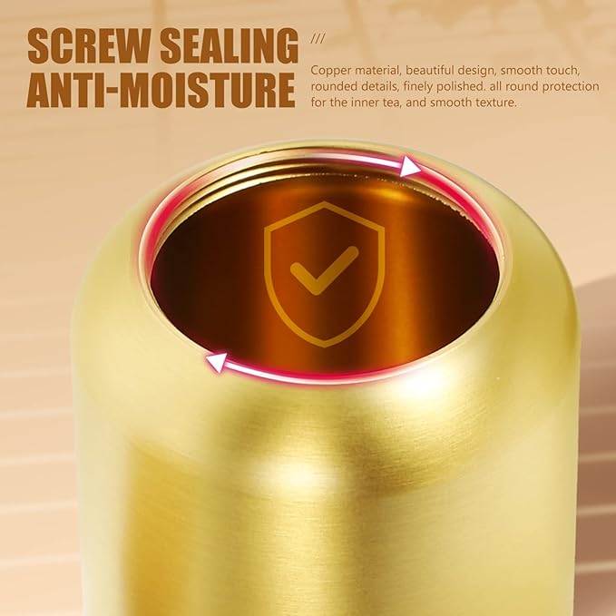 Copper Canister Tea Storage Jar Kitchen Food Canister Brass Tea Can Storage Tank Airtight Sealing Jars for Coffee Bean (Bottle Mouth: 3.2CM, Height: 6.7CM)