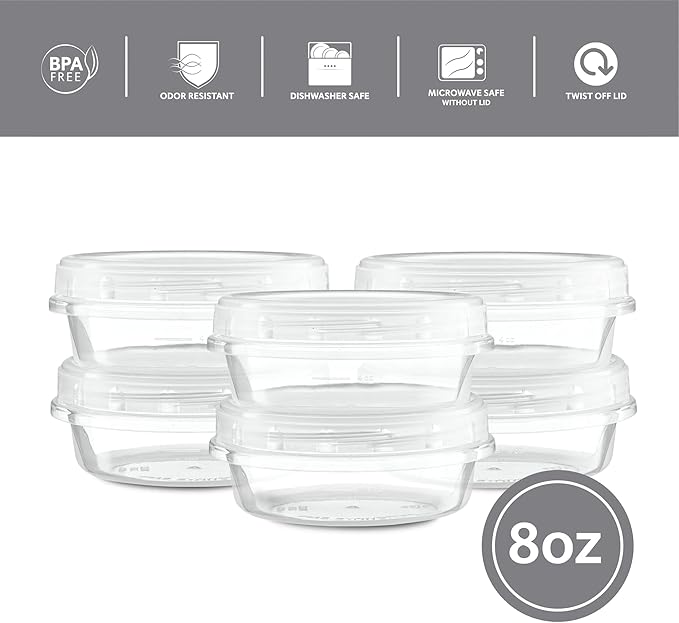 (8 Ounce 10 Pack) Clear Twist cap Containers with Clear Top Screw on Lids Twist Top Food Storage Freezer Containers