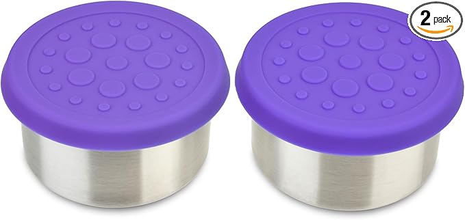 LunchBots 4.5 oz Stainless Steel Dressing Container for Condiments, Dips, Snacks, Dipping Sauce Cups with Silicone Lid, Fits in Lunch Bags and Bento Boxes - Set of 2 (Purple)