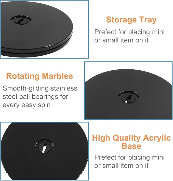 6” Black Acrylic Turntable Organizer, 2Pcs Rotating Organizer Swivel Plate for Bathroom Kitchen Cabinet Table Spice Rack Cake Pantry