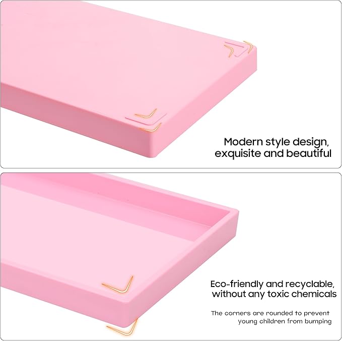 Vanity and Bathroom Tray, 11.8" ABS Countertop Organizer,Waterproof Vanity Tray for Toilet Tank,Perfume,Soap,Keys,Bathroom Accessories,Kitchen and Bath Trays,Non Slip Small Trays,Pink