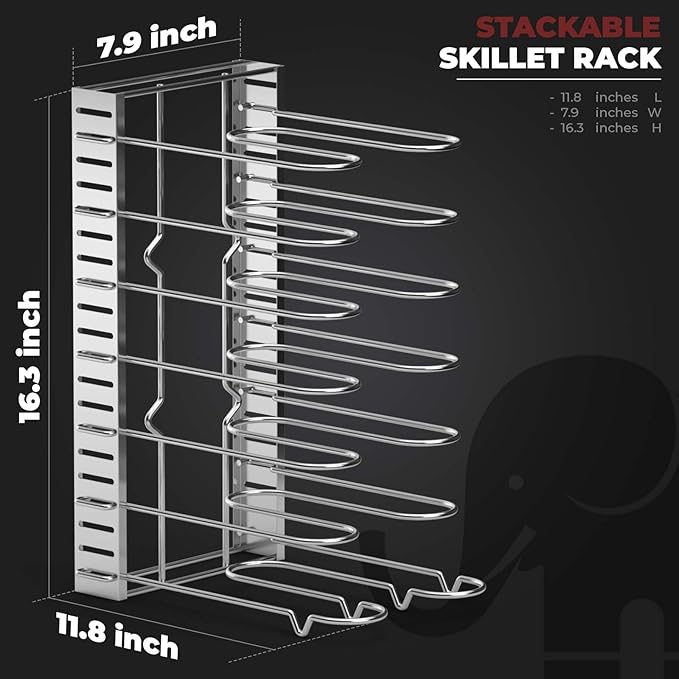 Vdomus Pot Rack Organizer - 3 DIY Methods, Pan and Lid Storage for Cabinet Organizing, 8+ Pot and Pan Holder, Adjustable Pot Rack Lid Holder (Silver)